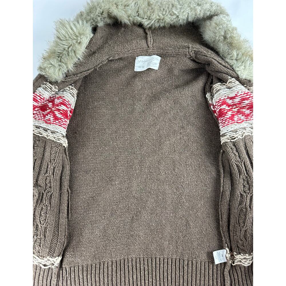 Y2K Aeropostale Fair Isle Knit Sweater Faux Fur Hood Bella Swan Twilightcore - M - Picture 6 of 11